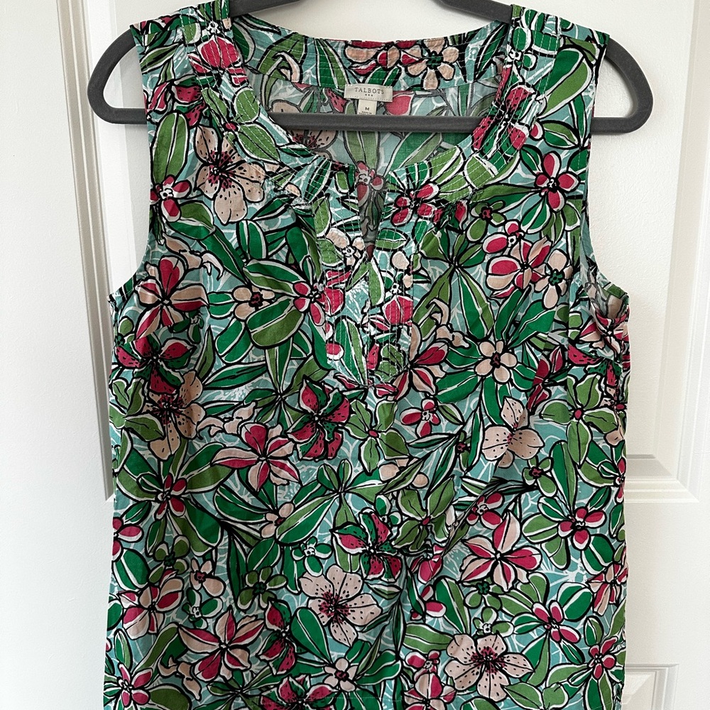 Talbots Vibrant Green and Pink Sleeveless Tank Top